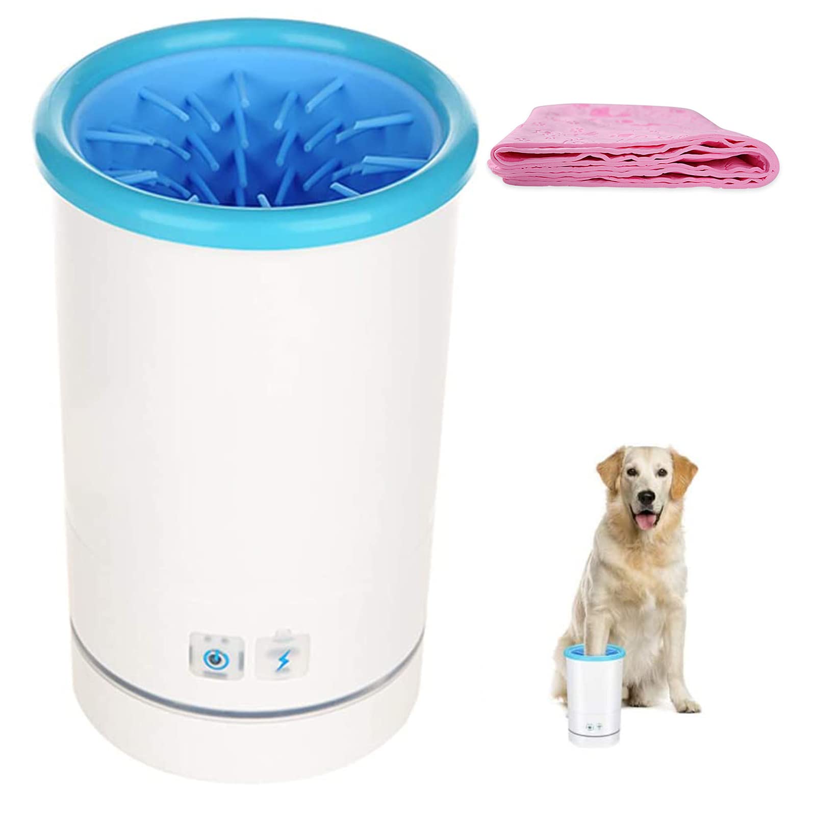Nettoyeur de Pattes pour Chien, Lave-Pattes électrique, Outil de Nettoyage des Pattes Chien et Chat for boueuses avec Cordon USB Serviette(Blue,L)
