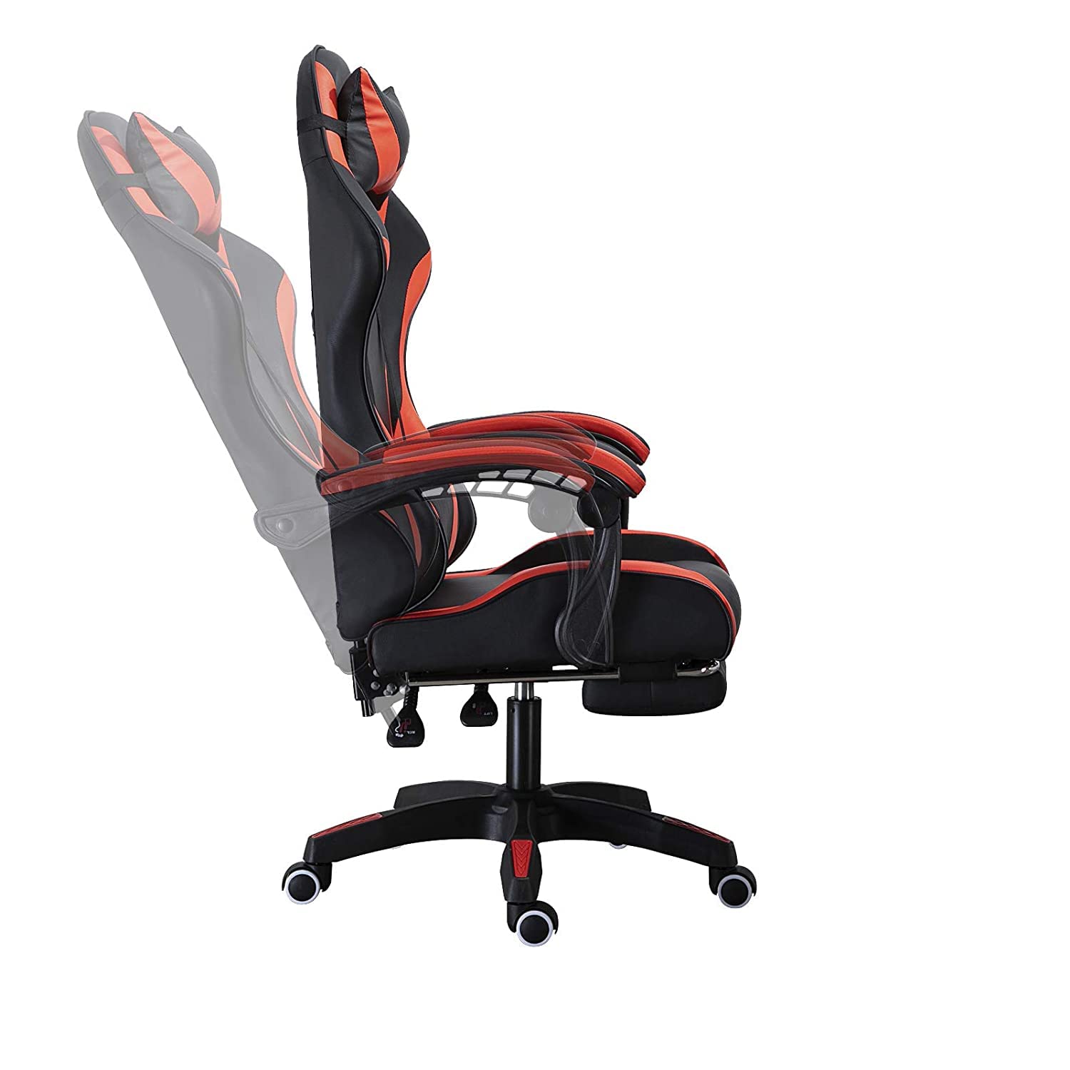 Cribel Poltrona da Gaming Racing Omega con poggia piedi, in similpelle, 3 colorazioni disponibili (Nero/Rosso), 61x51x120/130 cm