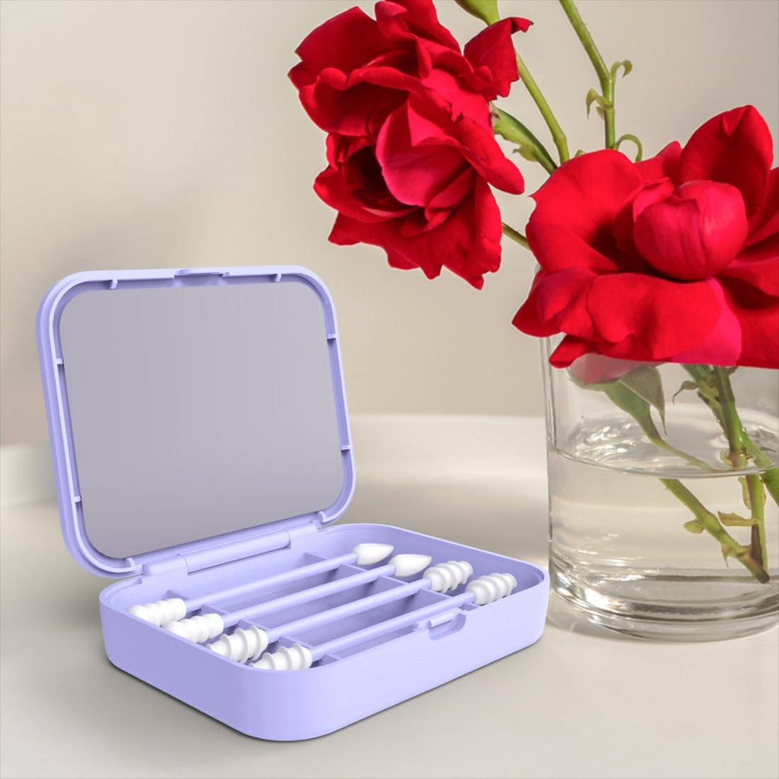 4 Pezzi Bastoncini di Cotone in Silicone Riutilizzabili, Con Specchio, Doppia Spirale per Pulizia Orecchie, Make-Up, Igiene Orale e Dentale (Blu)