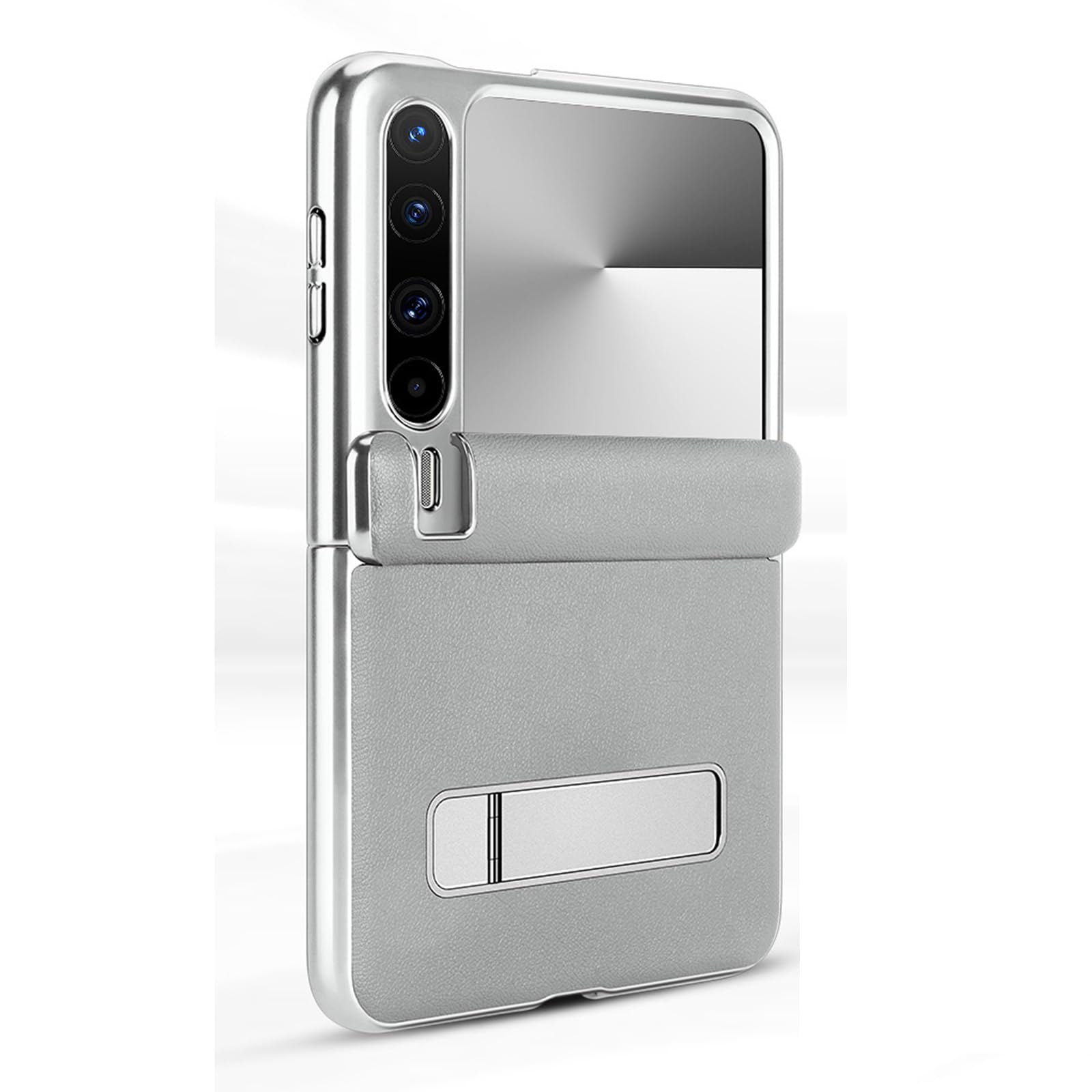 FDUJINH Leather Case for Huawei Pura X, Slim Electroplated Luxury Cover Folding Holder Kickstand Anti-Fall Protective Shell,Grey,Pura X