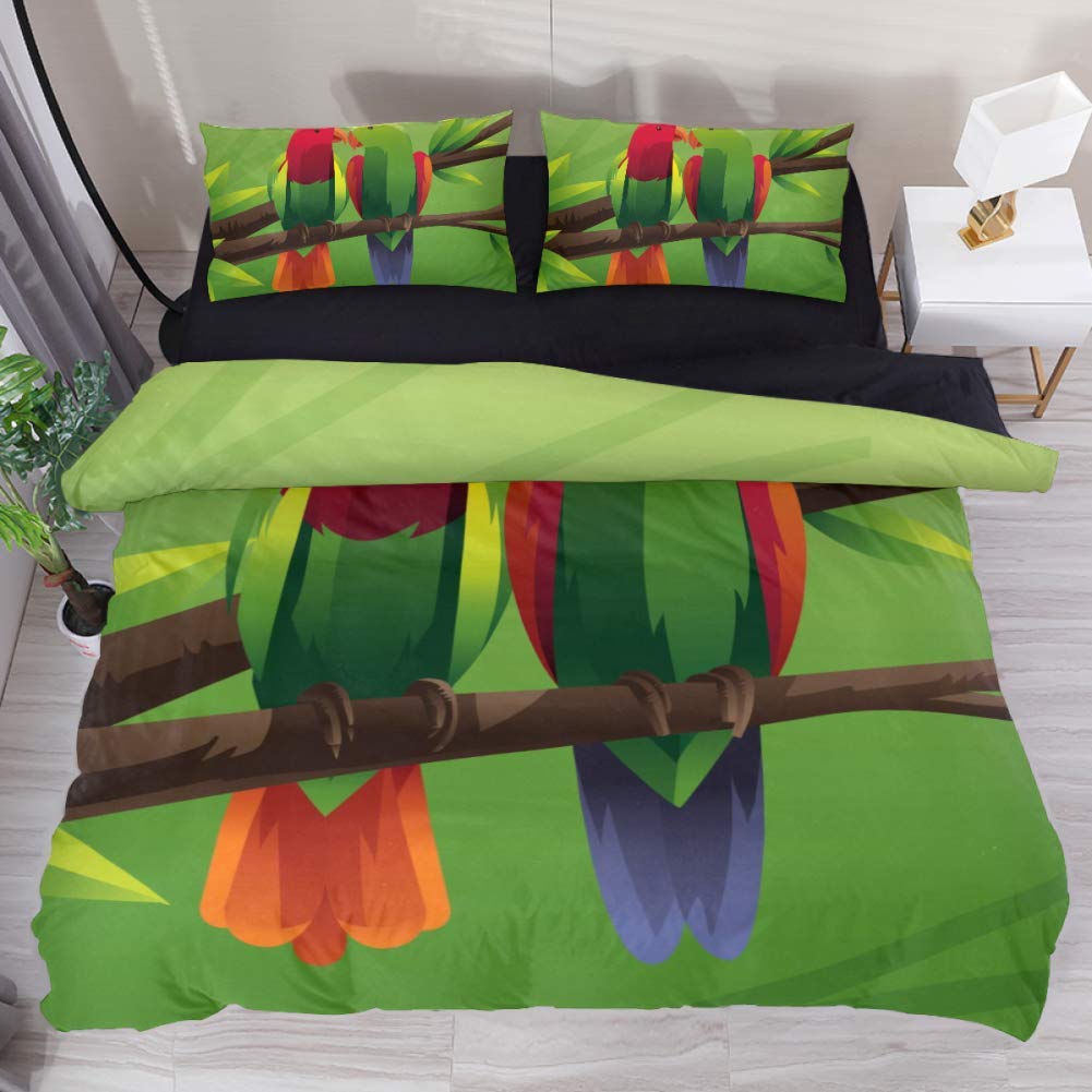 Papageien Pärchen Bettwäsche-Set, weich, 3-teilig, 149,9 x 200,7 cm, für Schlafzimmer