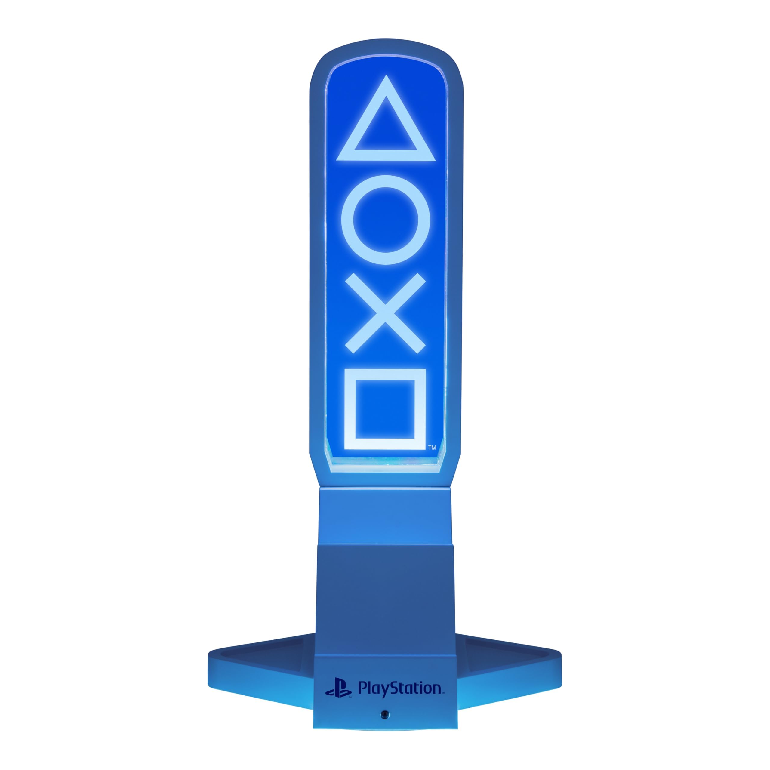 Paladone - Soporte para Auriculares 3 en 1 y estación de Carga tecnológica de PlayStation con Base para Mando de Consola y 2 Puertos USB-C, Panel de luz RGB Que Cambia de Color, Licencia Oficial