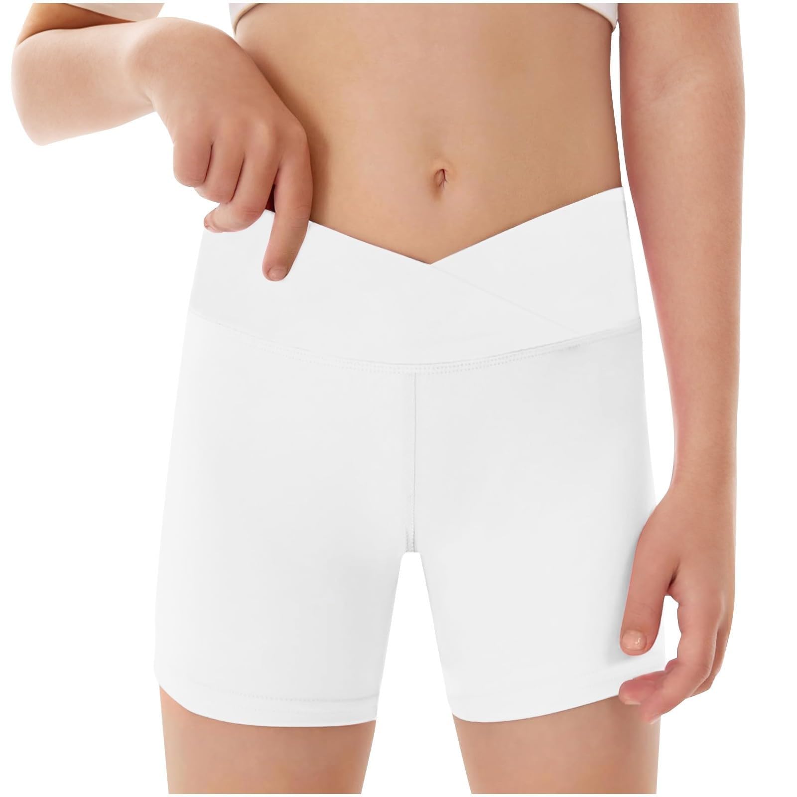 Shorts Sport Cycliste Filles Enfants avec Ceinture Élastique Pantalon Gymnastique Randonnée Danse Course Coloré