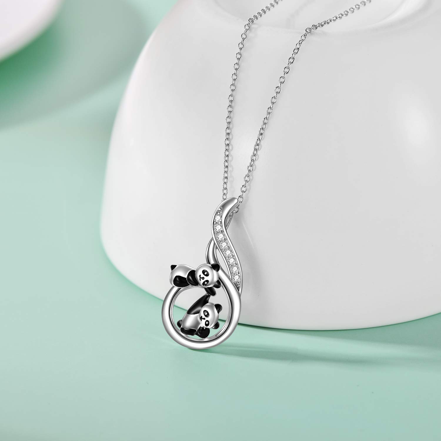 LONAGO Collana con Animali 925 Sterline D'argento Coniglio Volpe Pinguino Mamma Orso Elefante Panda Pendente Collana Gioielleria