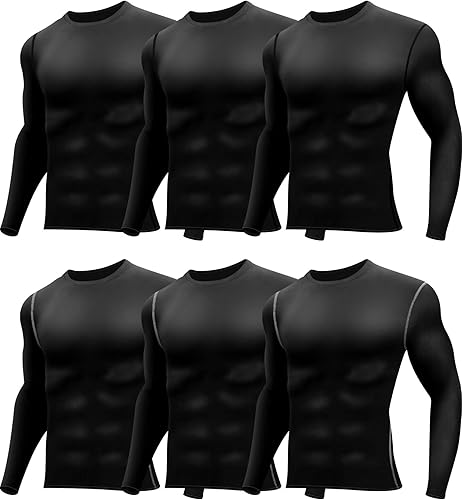 Hicarer Paquete de 6 camisas de compresión atlética para hombre camisetas de manga larga para entrenamiento correr camisetas deportivas