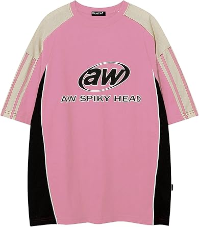 Vamtac Oversized T Shirt Classic Vintage 90s Contrast Color Graphic Tees Streetwear Racing Speedway Tops Unisex