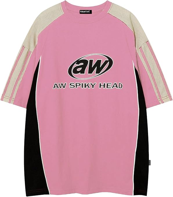Vamtac Oversized T Shirt Classic Vintage 90s Contrast Color Graphic Tees Streetwear Racing Speedway Tops Unisex