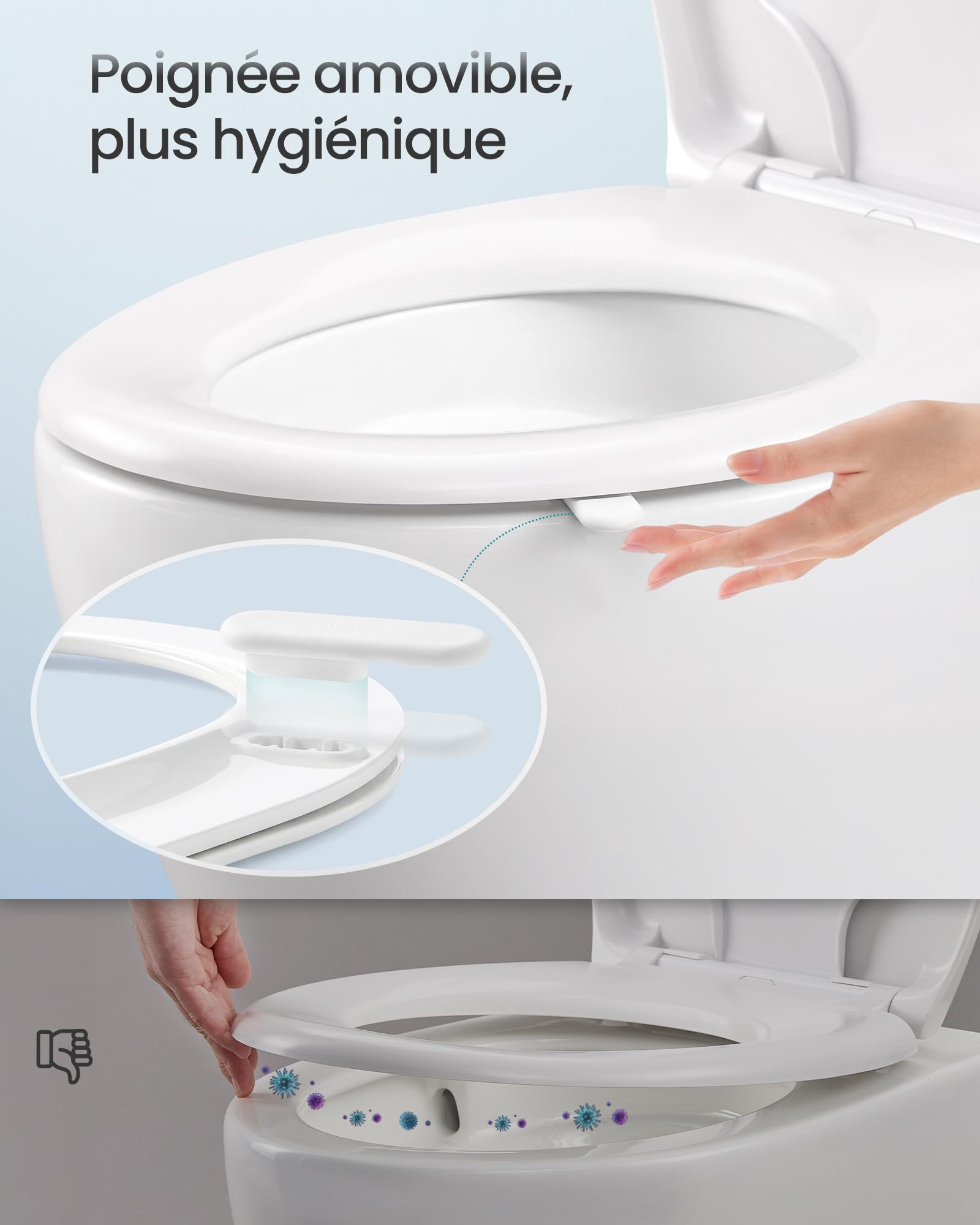 SONGMICS Abattant WC Forme O, Réducteur Enfant, Frein de Chute, Siège en Uréa-duroplast, Clipsable, Lunette de Toilettes Universel Familial, Installation Facile, Capacité 300 kg, Blanc BTL106WZ01 - 3