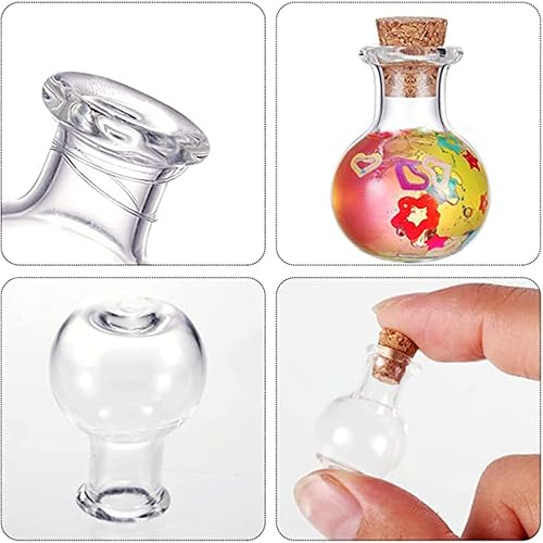 Miniatura 3 de 10 mini botellas de vidrio con tapas de corcho, forma esférica de fondo plano, botellas de deseos, pequeños frascos decorativos de manualidades para