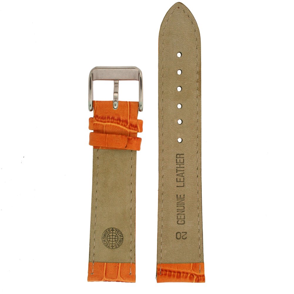 Tech Swiss Watch Band Orange Genuine Leather Crocodile Grain 18 millimeter