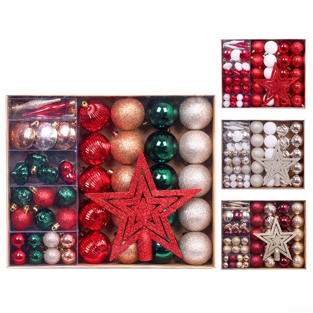 72 Weihnachtskugeln, Weihnachtsbaumkugel-Ornament-Set mit Baumspitzenabdeckung, Weihnachtskugeln für Urlaubsdekoration (B)