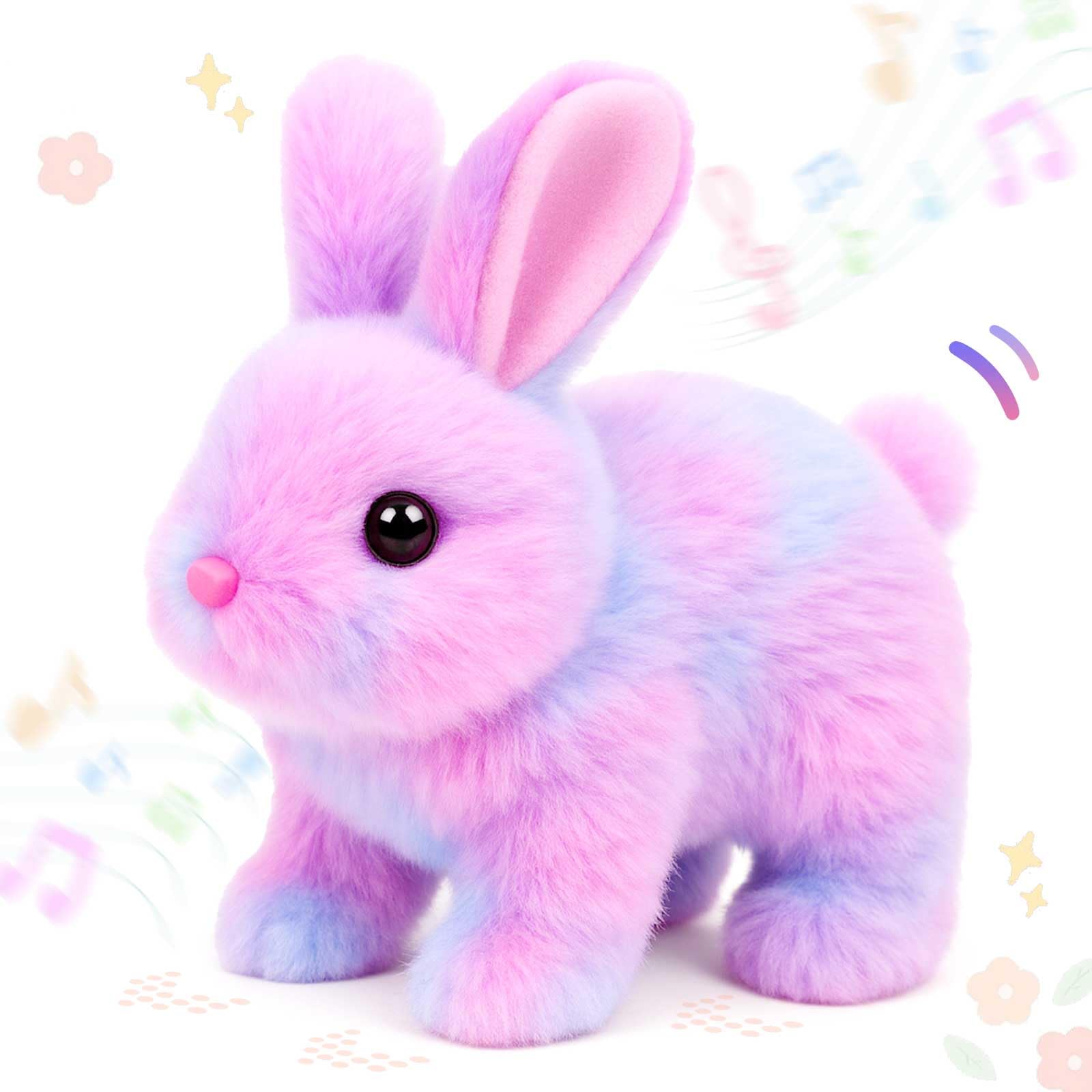 Easfan Easter Rabbit Pink Plush Jumping Spotted Rabbit Talking Hopping Ears Nose Moving Educational Plush Toy Singing Shaking Glowing Interactive Toy Electric for Toddlers Kids