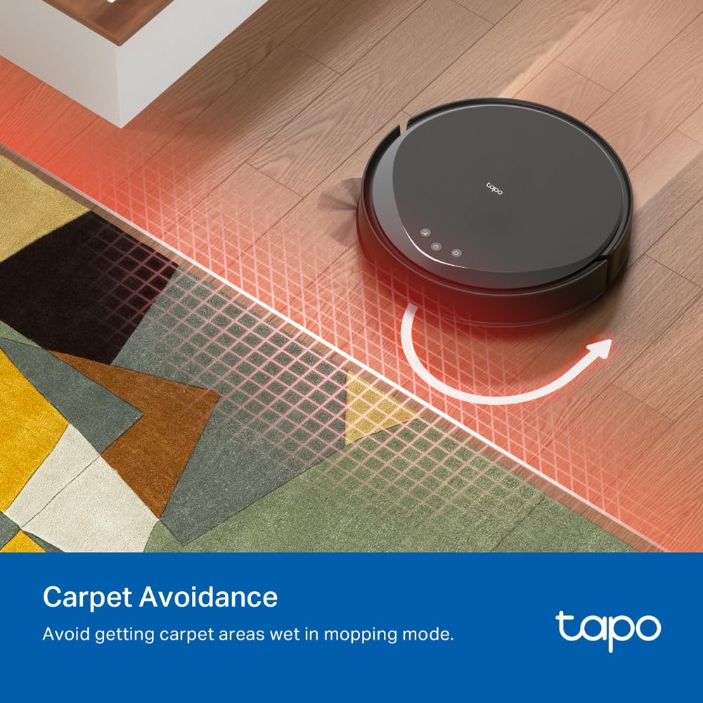 TP-Link Tapo RV20 Max – Robot sprzątający z mopem, 5300Pa, ultra-smukły (83 mm), nawigacja LiDAR, 5 poziomów ssania, 3 poziomy mopowania, 180 min pracy, sterowanie aplikacją i głosem, mapowanie pięter