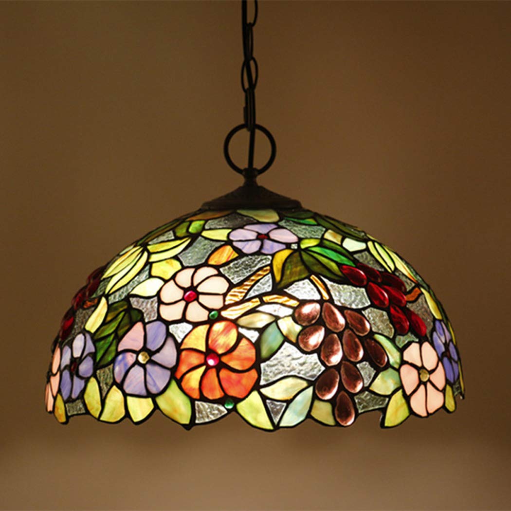HJRegaFimu 16-in Pendant Light Fixture Stained Glass Design Ceiling Lamp Chandelier Retro Art Restaurant Hanging E27 F Comfortable Anniversary