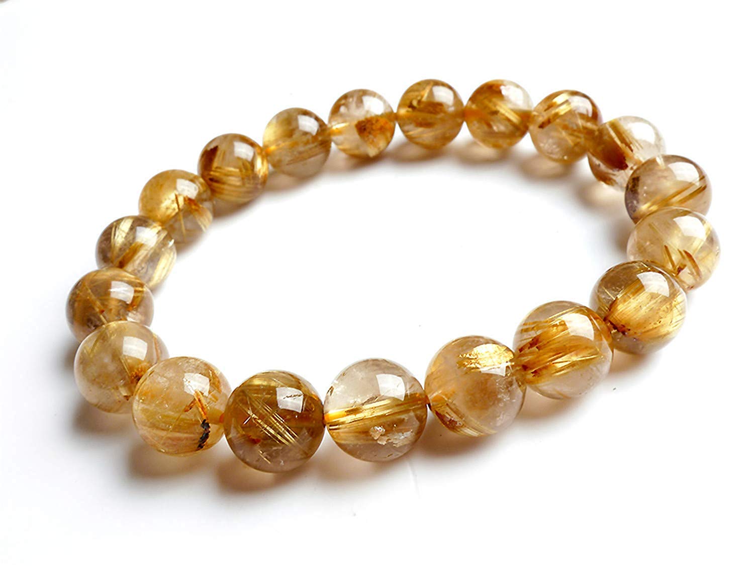 DUOVEKT10mm Natural Gold Rutilated Quartz Titanium Bracelet for Women Men Stone Crystal Round Beads Stretch Jewelry AAAA