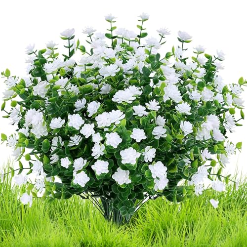 Plantas y flores artificiales, flores y plantas falsas realistas, resistentes a la intemperie, 11.8 pulgadas de largo, decoración versátil para interiores y exteriores, resistente a la intemperie para