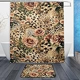 WOZO Striped Leopard Print Floral Flower Polyester Fabric Bathroom Shower Curtain 60 x 72 inch with...