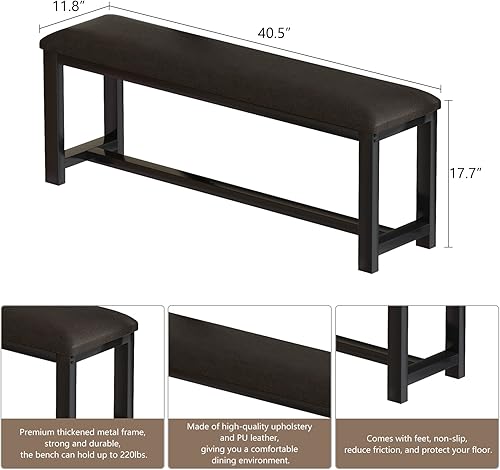 Miniatura 6 de DKLGG Juego de mesa de comedor para 4 mesa de cocina de mármol sintético con 2 bancos de comedor tapizados de piel sintética juego de mesa de