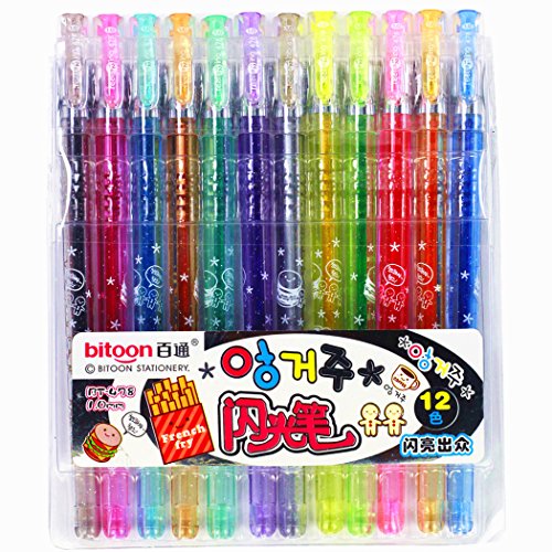 Plinrise SG-BT001 12 Pcs Bling Shiny Flash Glitter Colored Gel Ink Pen,Scrapbooking Card DIY Pens Markers
