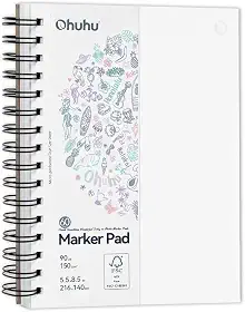 Bloco de Desenho Premium para Marcadores Dupla Face, Papel 150GSM Anti-Vazamento, Ideal para Álcool e Tinta, Sketchbook Profissional 5.5x8.5