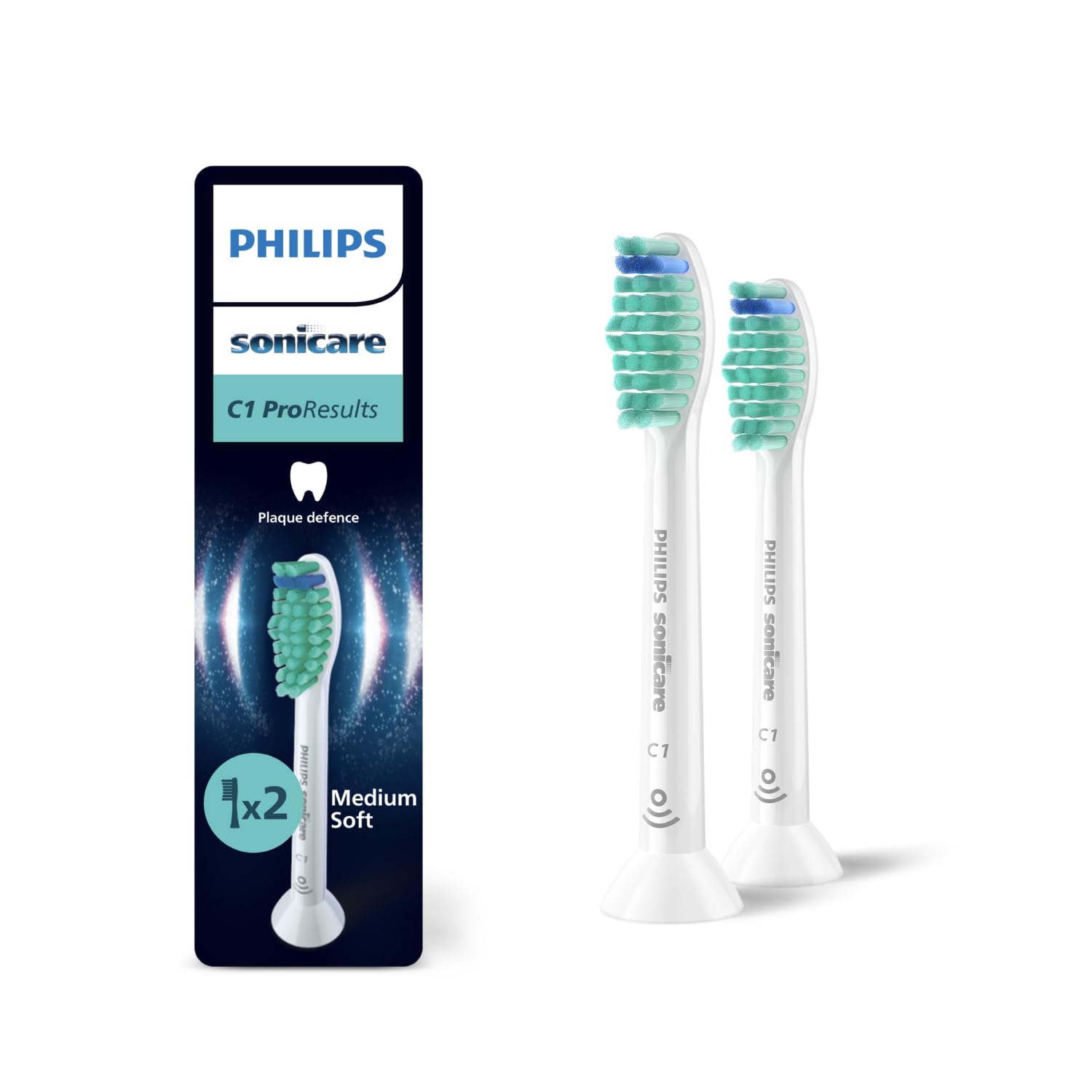 Philips Sonicare ProResult Yedek Diş Fırçası Başlığı, 2 Kat Daha Fazla Plak Temizliği, Orta Yumuşak Fırça Başlığı, 2’li Paket, Beyaz, HX6012/87