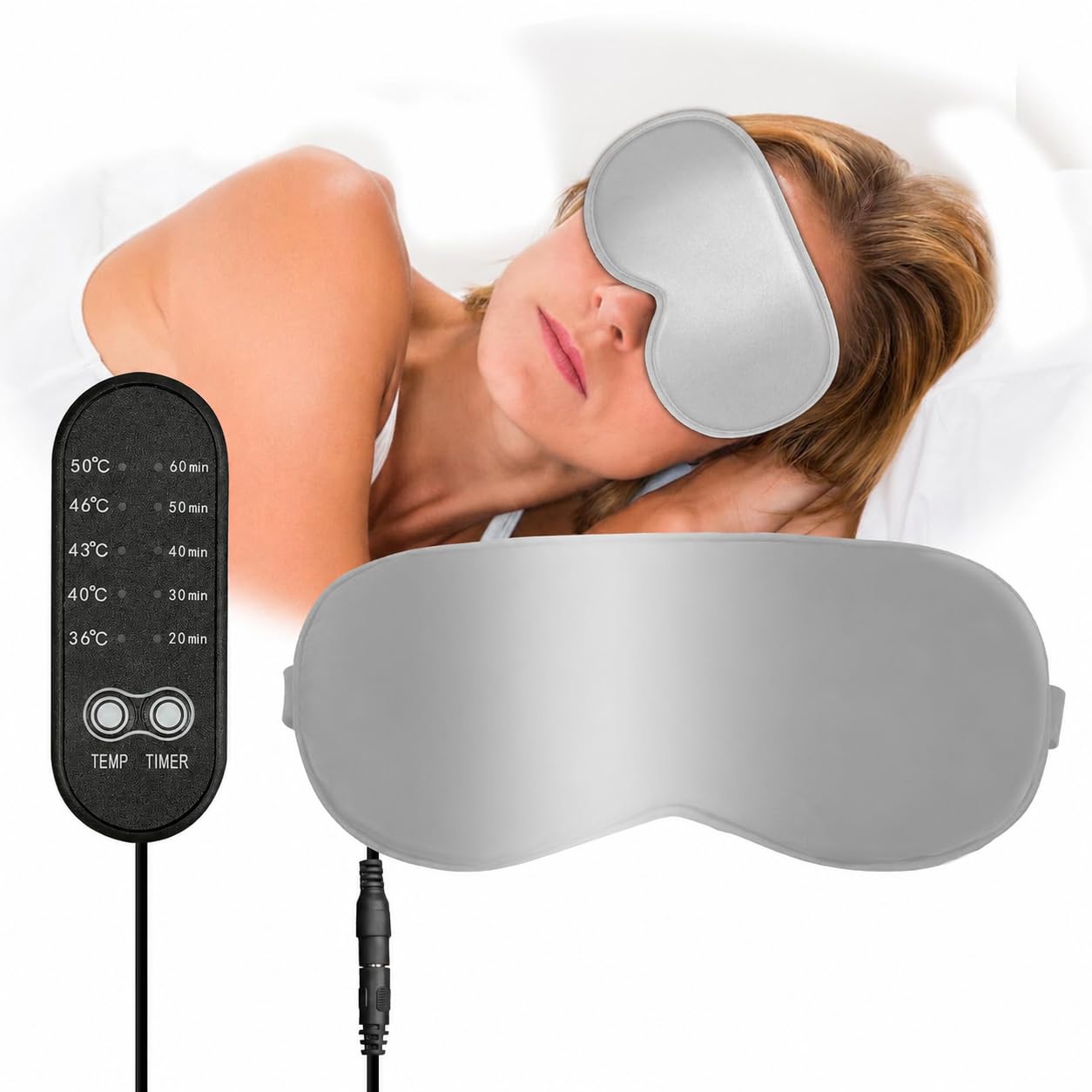Sleep Mask, Eye Compress Heat Eye Mask Warm Eyes Compress Mask Soft Pressure Free Shade Blindfold Electric Heating Pad for Massager Birthday Gifts for Women Man, Gray-image-22