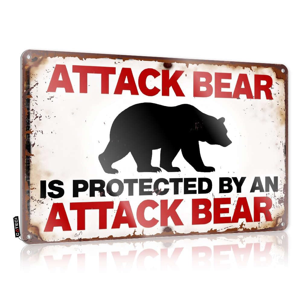 Tinplate Sign Wall Decor Man Cave Halloween Decoration Caution Rust-proof Metal - Highland Vintage & Attack Bear Is Protected By An/Western For Bedroom(30X40CM)