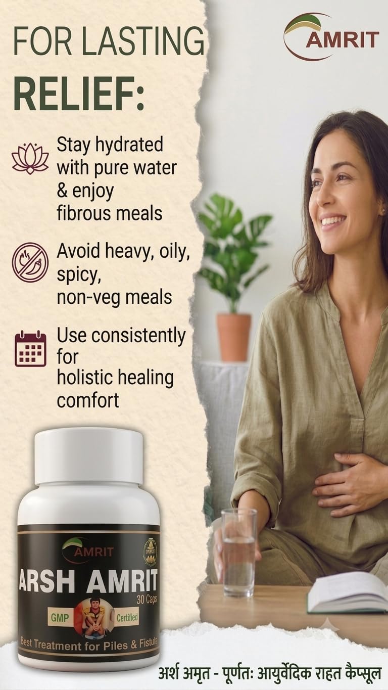 Ayurvedic Arsh Amrit Piles Care Capsules for Internal & External Piles (30 Caps) | Supports Bleeding, Swelling & Itching Relief | Natural Herbal Dietary Supplement | Ayurvedic Formula for Piles & Fistula. — Amazon image 5