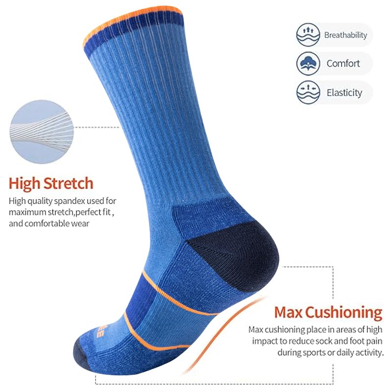 JOYNÉE Mens Crew Full Cushion Athletic Running Socks with Moisture Wicking Mid-Calf Casual Socks 6 Pack2