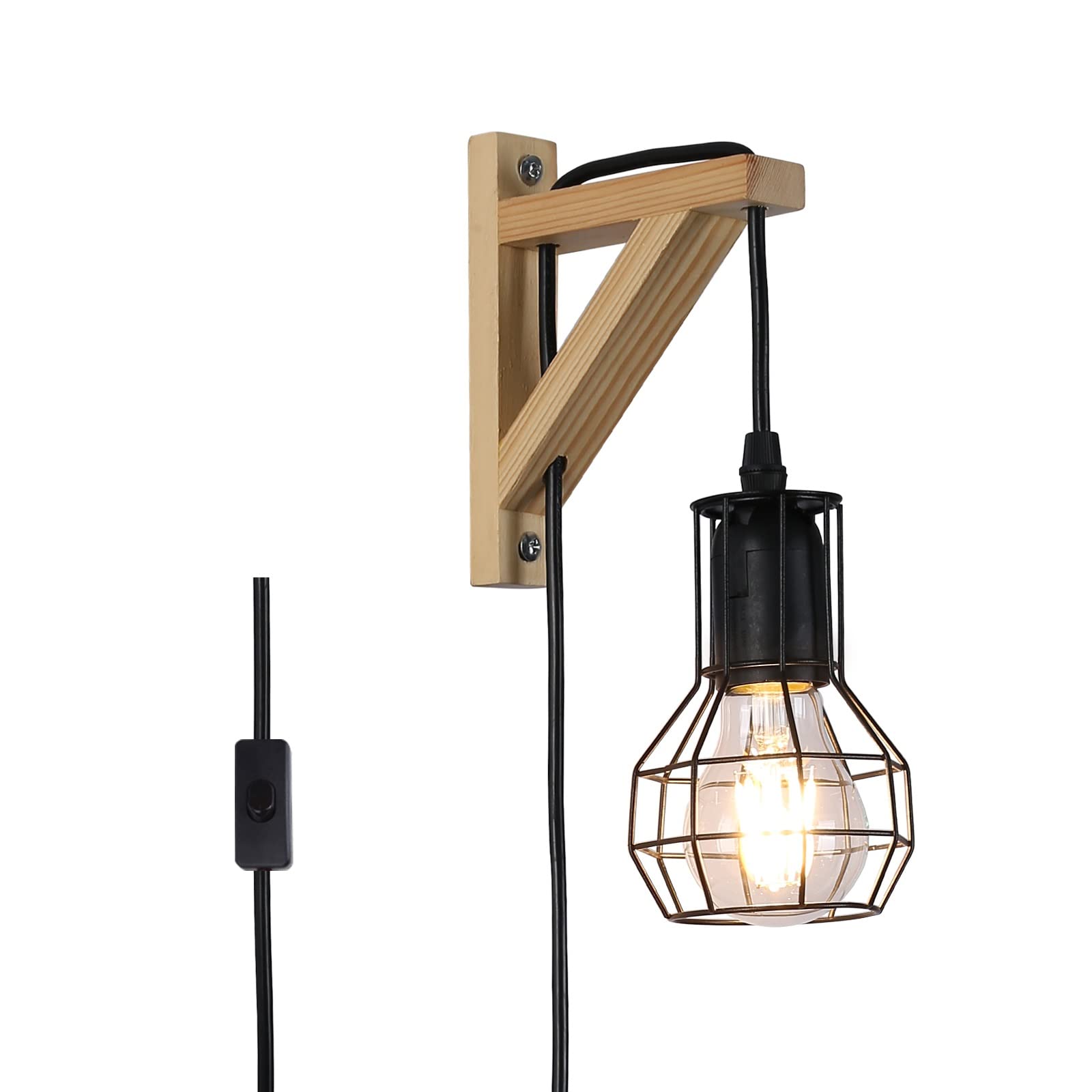Modern Industrial Plug in Cord Cage Wall Lamp Lift Pipe