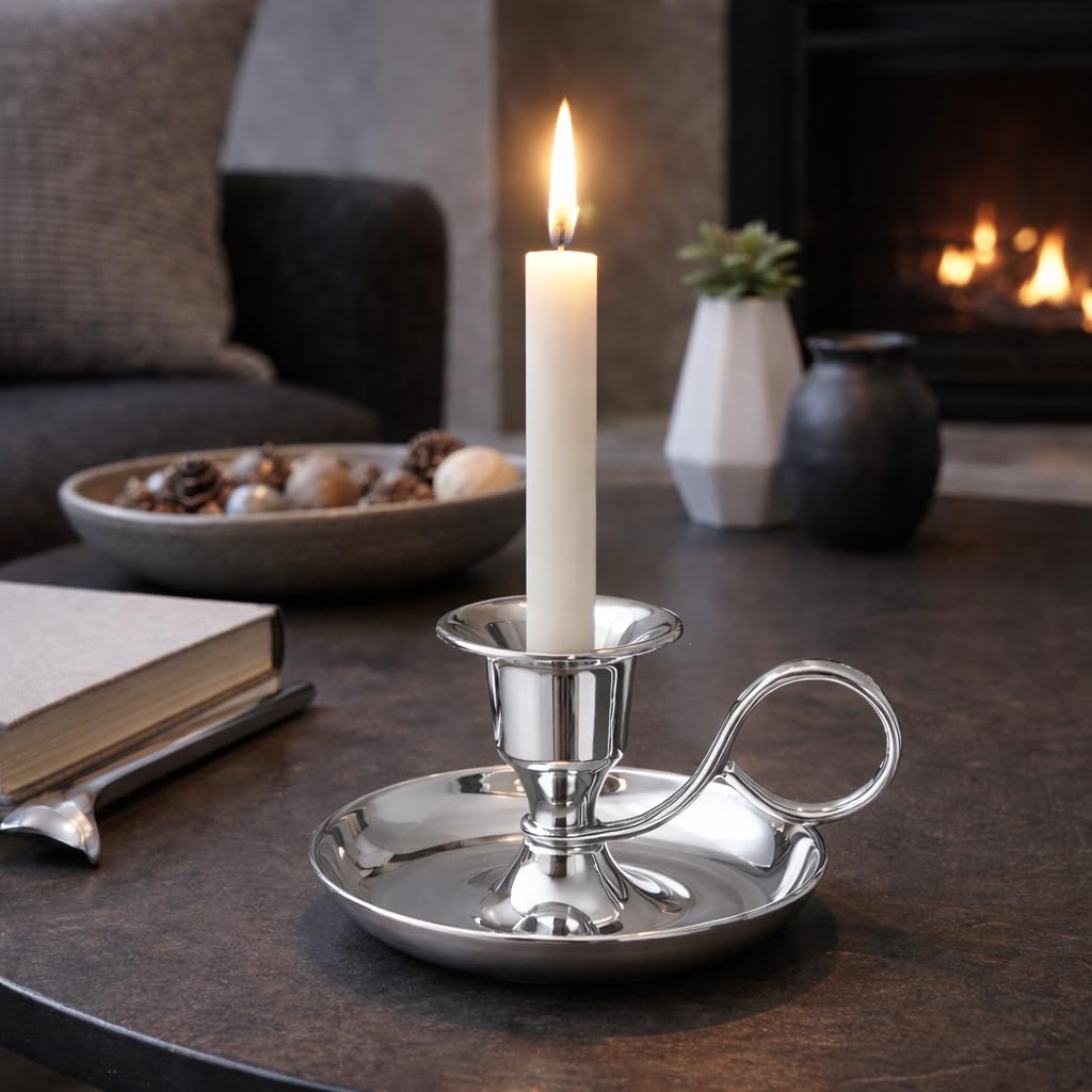 NKlaus candeliere a mano classico in ottone nichelato altezza 5cm per candele fino a Ø 2cm portacandele 10890