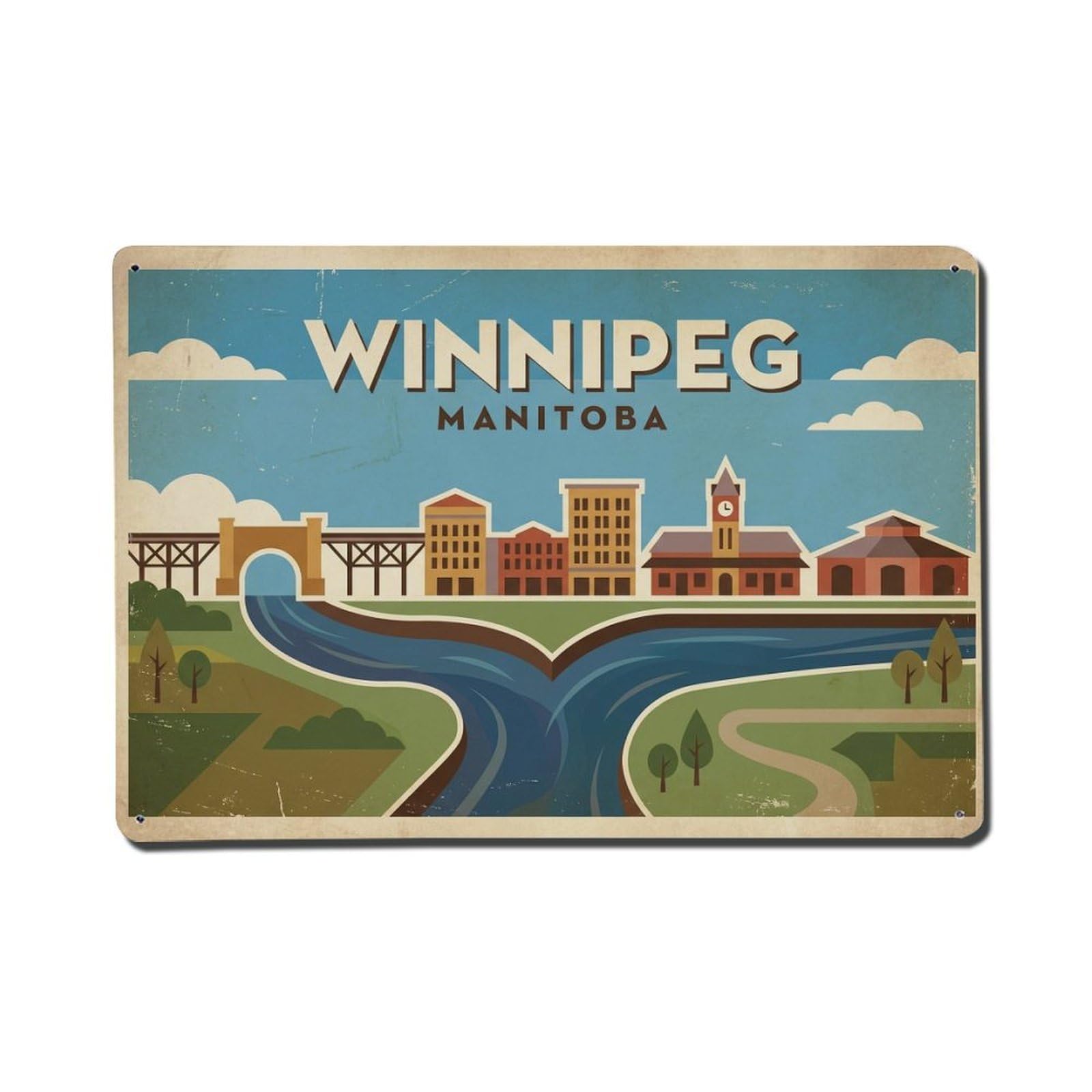 Xanthor Style Travel Vintage Canada Winnipeg Metal Tin Sign