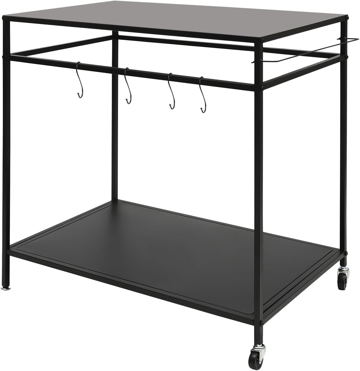 Outdoor Grill Cart Double Shelf Movable Cooking Table Outdoor Dining Cart with Storage and Spice Rack Pizza Oven Cart Worktable Trolle for Kitchen or Backyard Patio (Black)