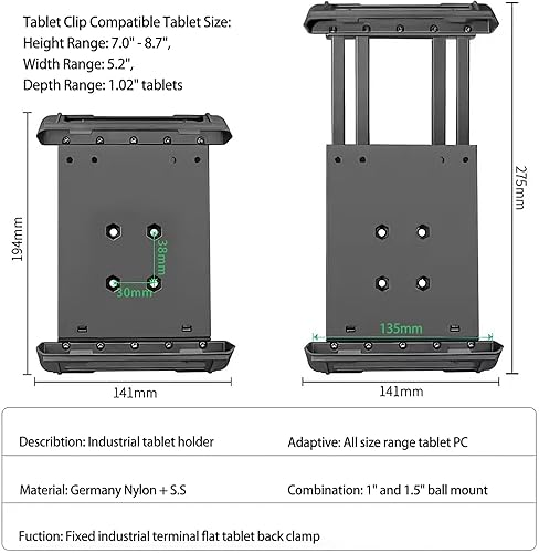 Miniatura 2 de Strg Soporte industrial de tableta para tabletas iPad/iPad mini Samsung Galaxy de 7.0 a 8.7 pulgadas, soporte de tableta resistente compatible