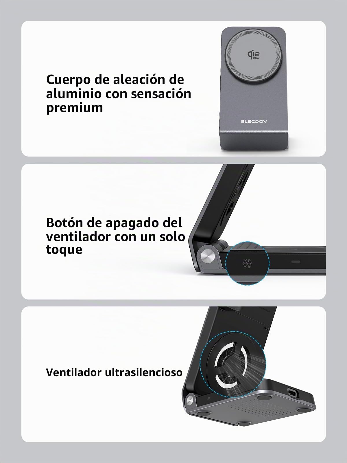 Cargador Inalámbrico para Samsung Cargador Magnético con Refrigeración Activa, Estación de Carga Plegable 3 en 1 para Samsung Galaxy S26 Ultra, Galaxy Watch 8 y Buds 4, para Dispositivos Android
