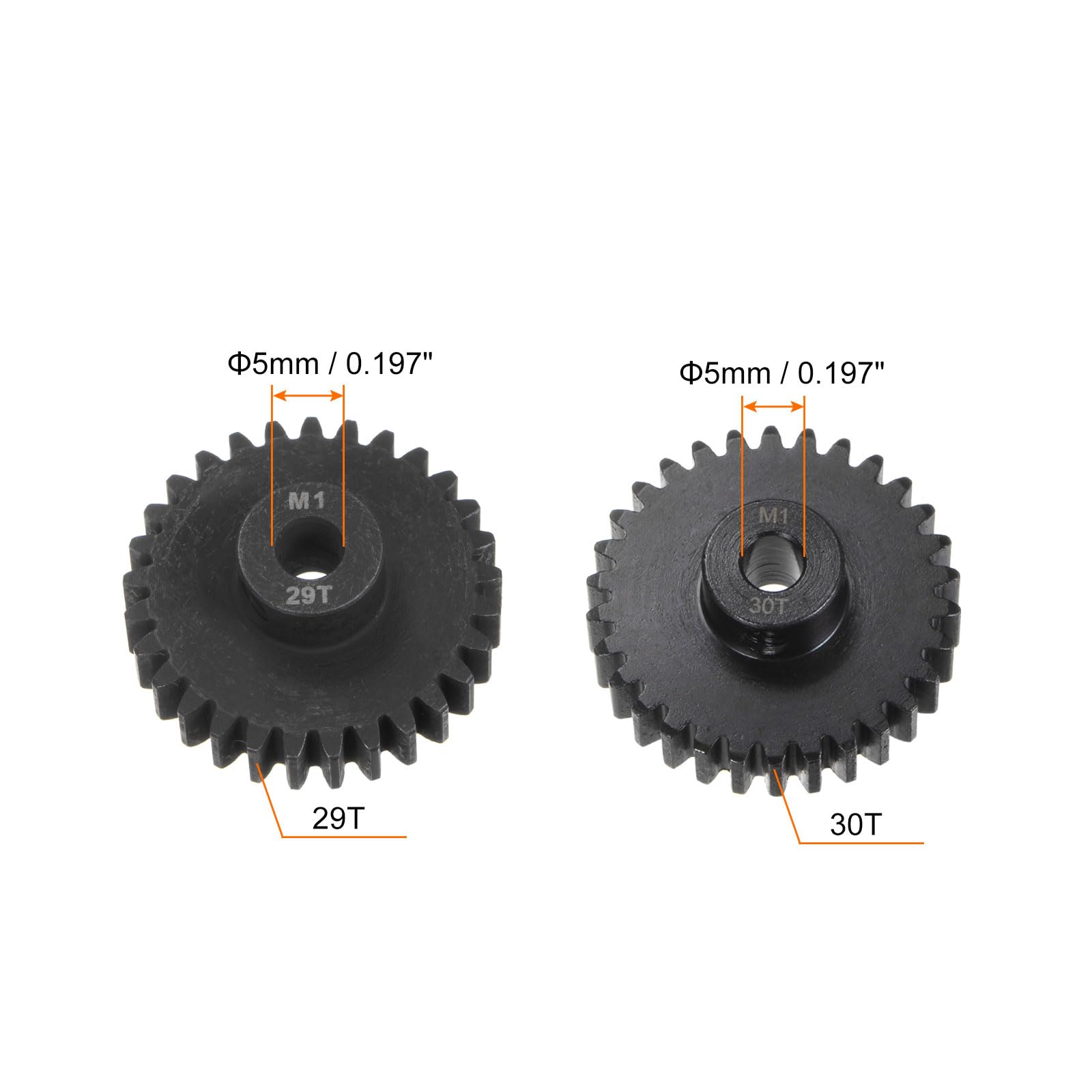 HARFINGTON Mod 1 M1 Pinion Motor Gear Set 2pcs 29T 30T Fit 5mm RC Motor Shaft M1 Pitch Gears for RC Car, with Hex Key