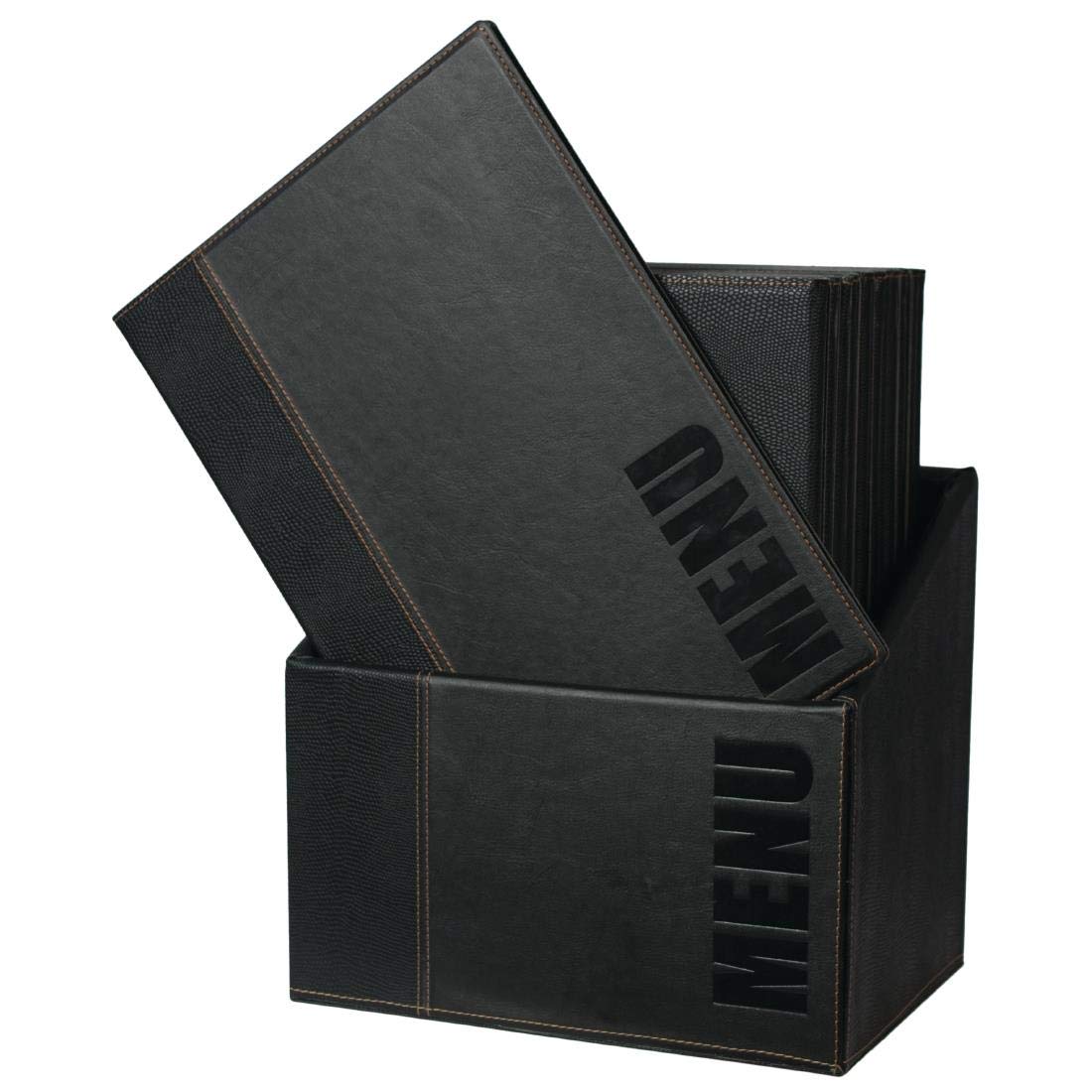 Contemporáneo Menu Holder Set – A4 Color: Negro Paquete de 20 unidades con caja de soporte.