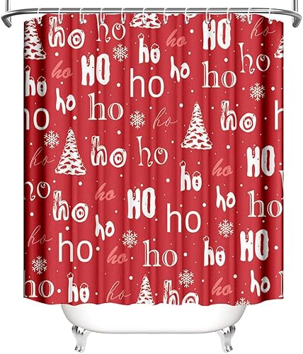 Miniatura 3 de MEHOFOND HoHoHo - Cortinas de ducha de invierno de Navidad para baño, cortina de ducha de invierno roja con copos de nieve, cortina de baño de tela