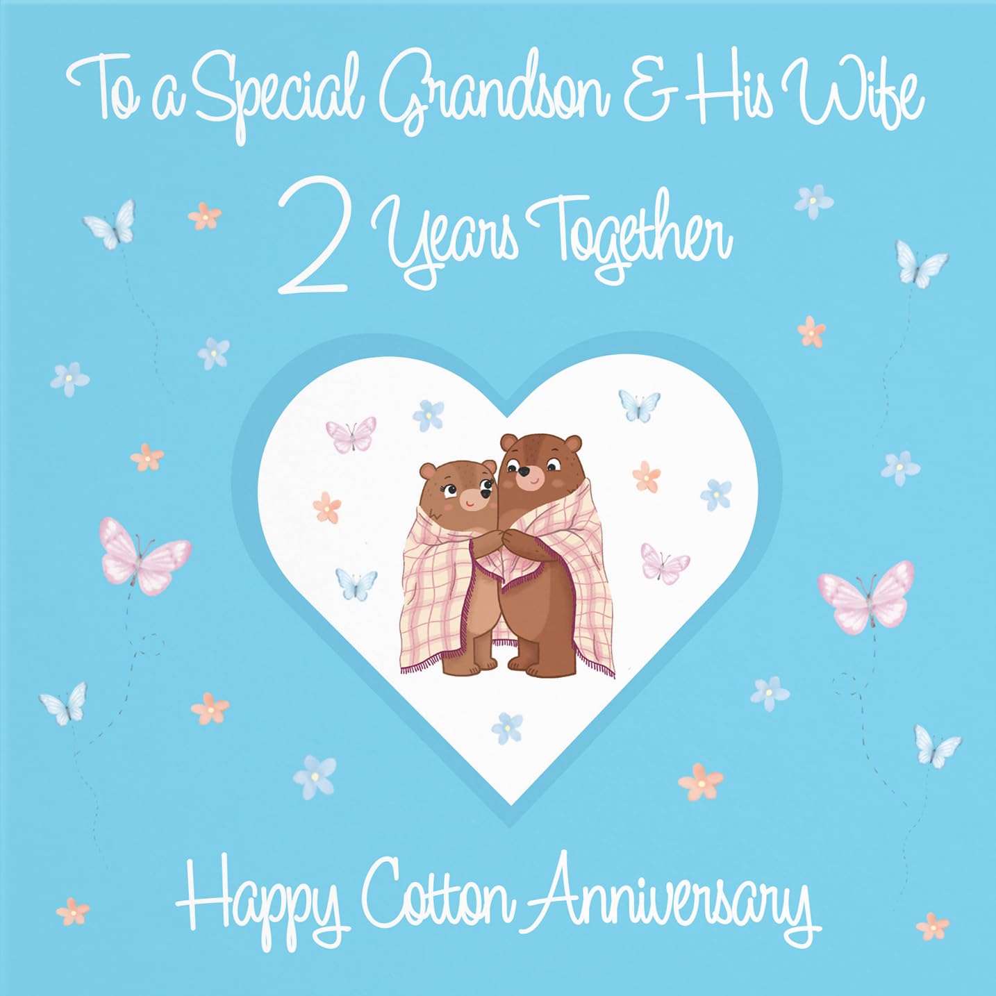 Hunts England, Grandson & Wife 2nd Anniversary Card, 2 Years, Cotton Anniversary, Romantic Meadows, Fun Card - Image 2