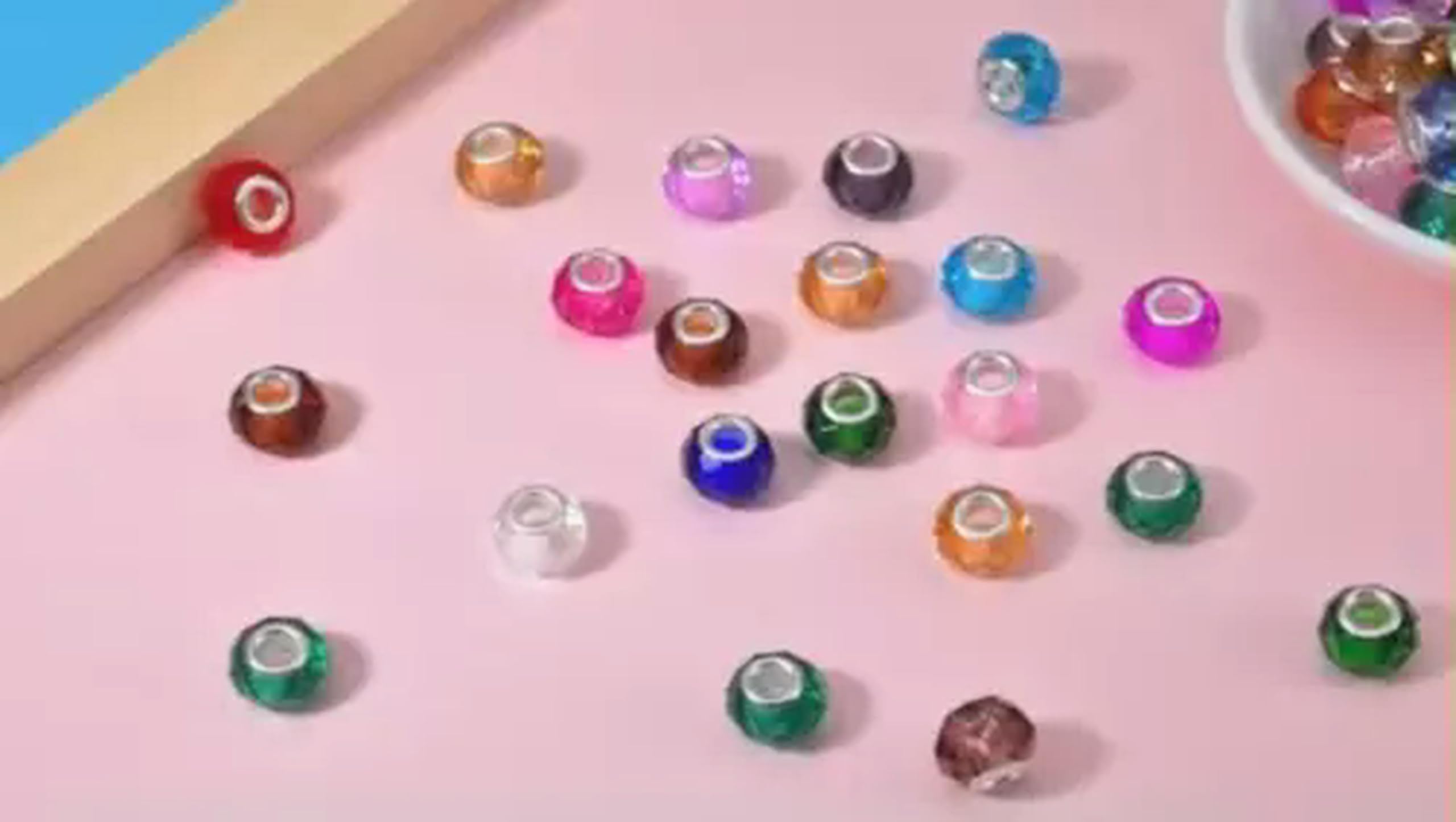 Koraliki z dużym otworem, Opakowanie 100 mosiężnych koralików z otworem 14x8 mm, wielokolorowe(Cyan)