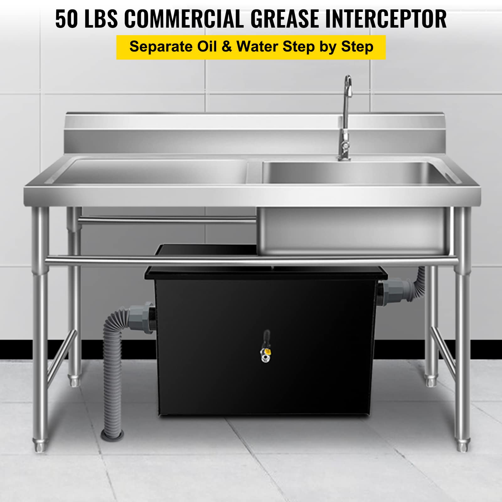 Buy VEVOR Commercial Grease Interceptor 50 LB, Carbon Steel Grease Trap