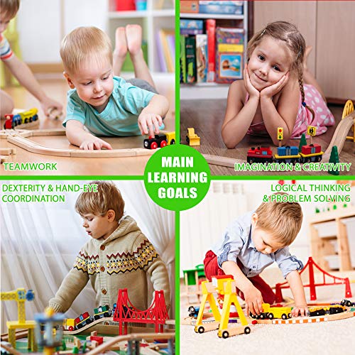 Wooden Train Tracks Full Set, Deluxe 55 Pcs With 3 Destination Fits Thomas, Brio, Ikea, Chuggington, Imaginarium, Melissa And Doug - Best Gifts For Kids Toddler Boys And Girls #TOP3