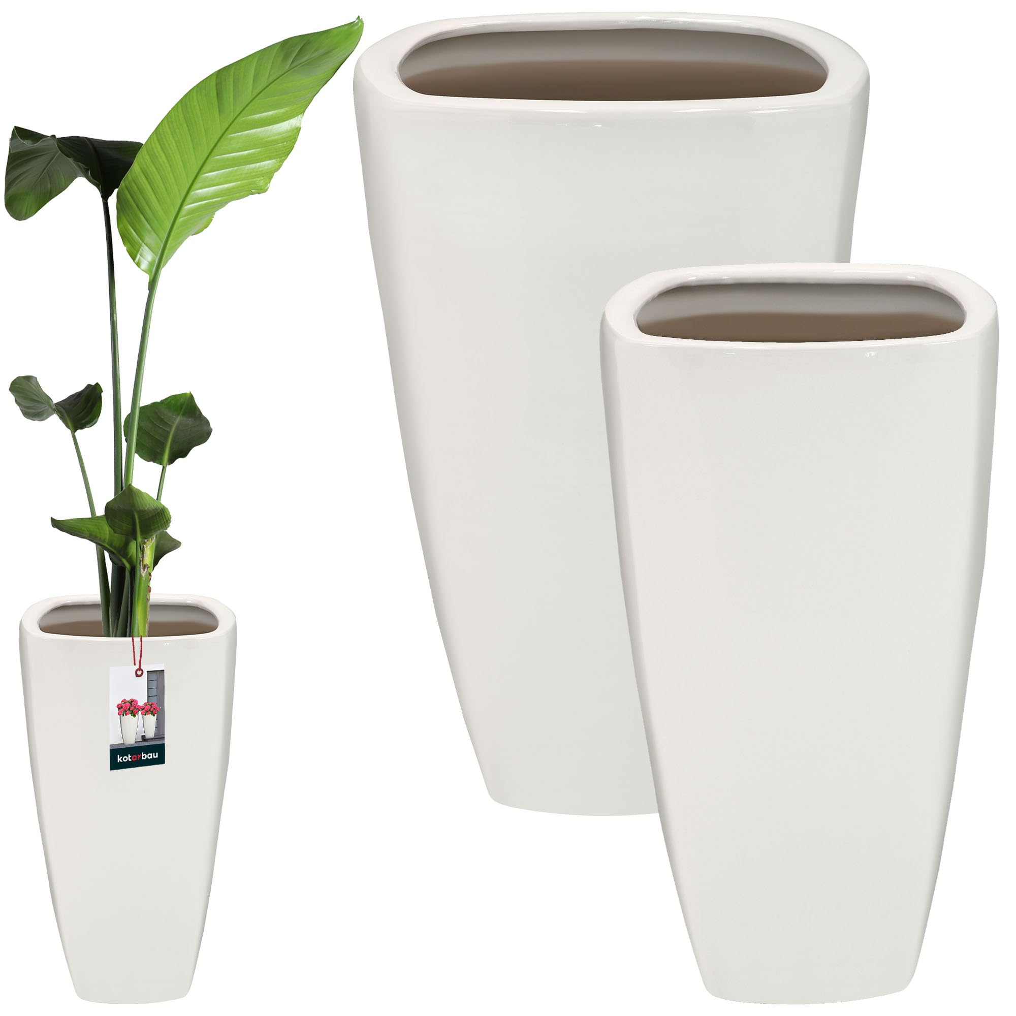 KOTARBAU® Zestaw 2 doniczek 56 cm i 59 cm białe doniczki ceramiczne z odpływem wody | ceramiczna osłona na kwiaty | ceramiczna osłona na kwiaty | doniczka z błyszczącym wykończeniem