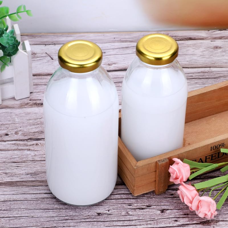 MEETOZ 4Pcs 500ml Glass Milk Bottles,with Pretty Gingham Lids Reusable Milk Bottle for Juices Dressings, Sauces, Beverages - Image 3