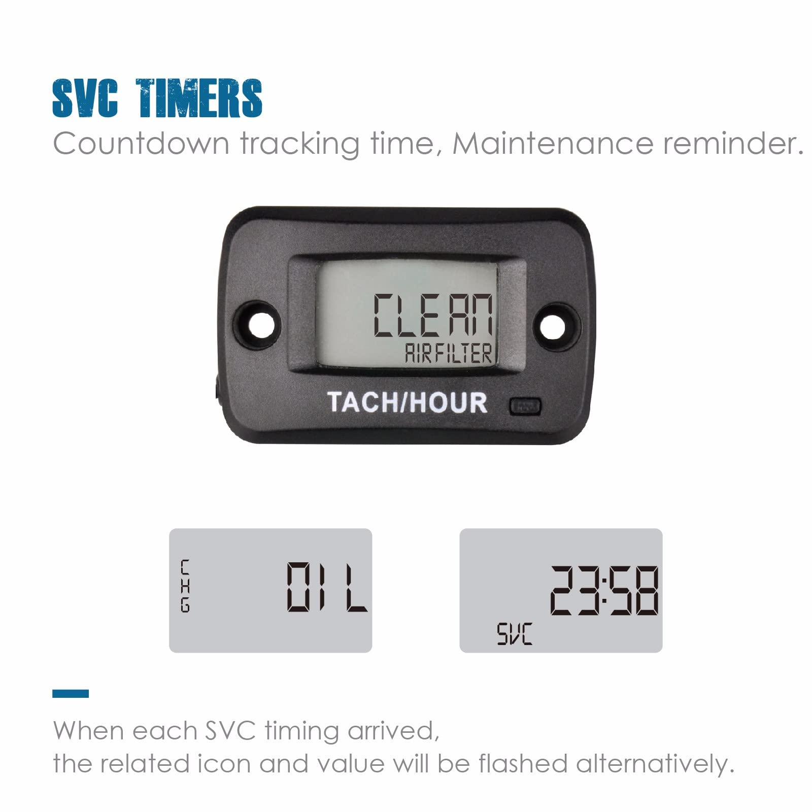 Runleader Digital Self Powered Tach/Hour Meter,Maintenance Interval
