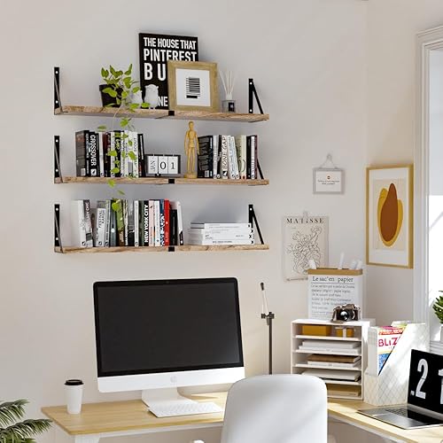 Miniatura 2 de Estantes clásicos para guardería, juego de 2 estantes flotantes de madera natural para habitación de los niños, estantes de pared para decoración de