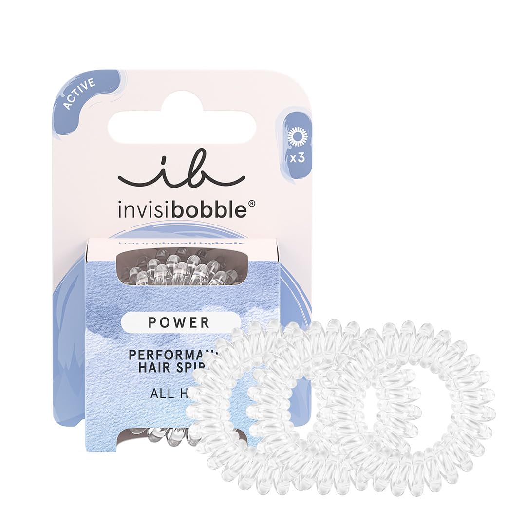 invisibobble Power Crystal Clear Hair Bobbles I 3 x Transparent Hair Bobbles Thick Hair I Extra Strong Hold I The Original, Designed in the Heart of Munich
