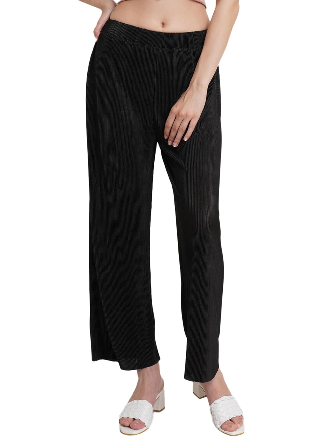POPWINGS Casual Self Design Wrinkle Trouser for Women || Pull On Trouser for Women || High Rise Loose Fit Women Trouser for Summer || Semi Formal Work Trouser for Women POPWINGS Casual Self Design Wrinkle Trouser for Women || Pull On Trouser for Women || High Rise Loose Fit Women Trouser for Summer || Semi Formal Work Trouser for Women