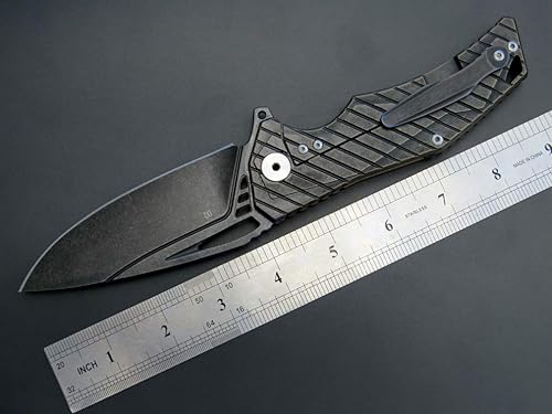 Miniatura 2 de Eafengrow EF955 Cuchillo plegable de aleación de titanio, mango de titanio con bloqueo de marco de clip de bolsillo, EDC para camping, táctico,