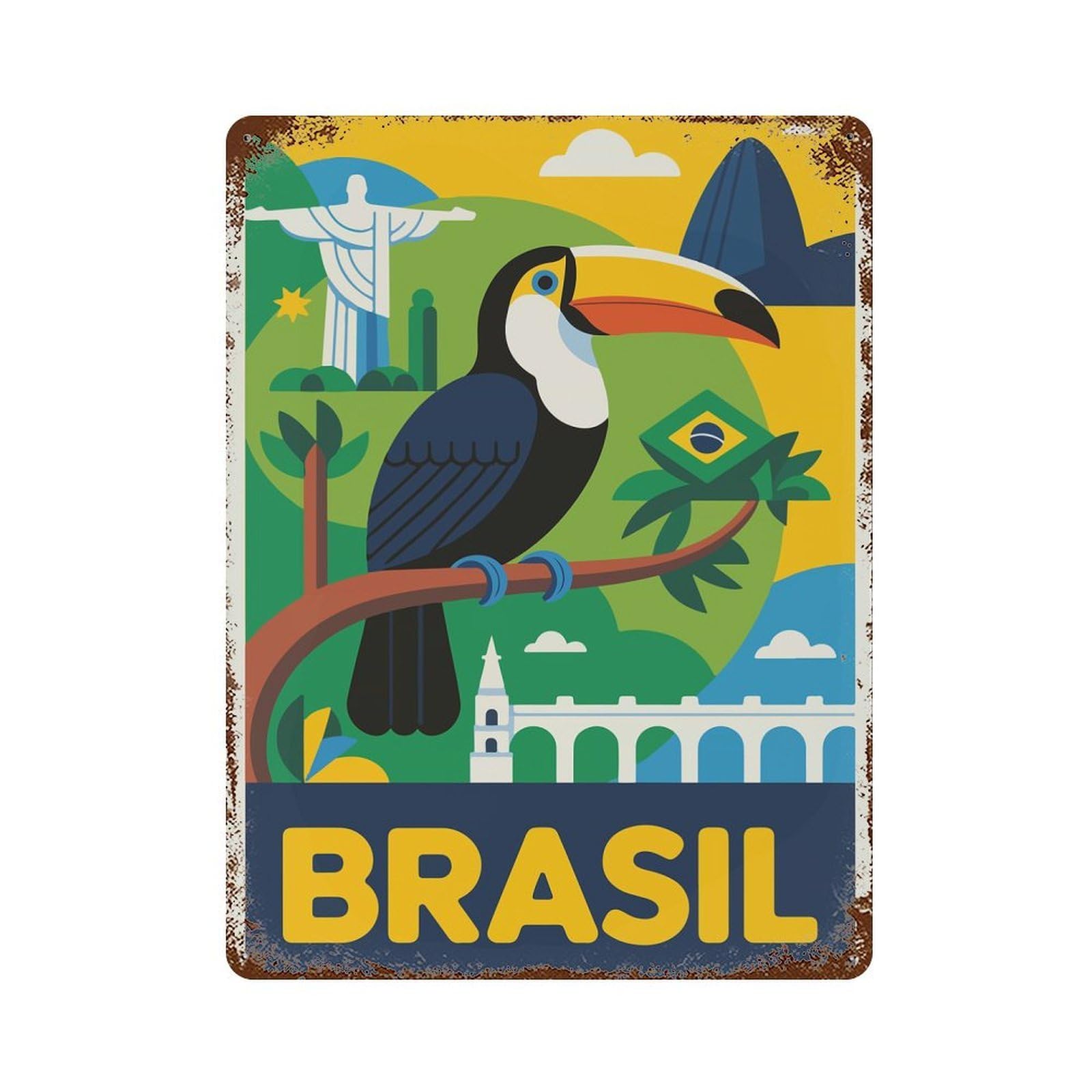 Brazil Travel Rusty Metal Tin Sign 15.7"x11.8", for Shed, Workshop And Garage Wall Decor, Shabby Chic Decor